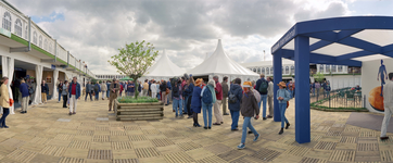 840342 Gezicht in het Hockey Village, gelegen naast het tijdelijke Frockey Stadion te Utrecht, met bezoekers tijdens de ...